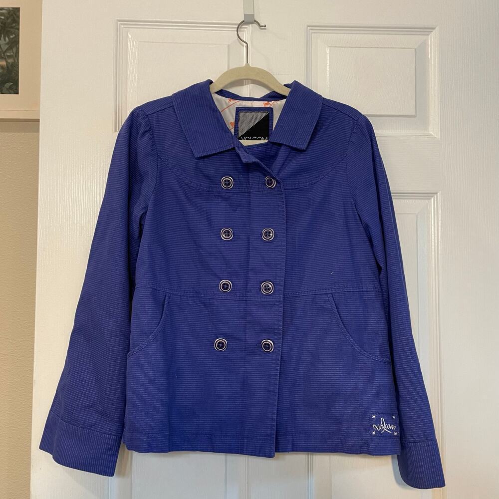 Volcom Blue & White Striped Double Breasted Collared Blazer size Medium